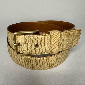 Karung Snakeskin on Cow Leather Dress Belt Brass Buckle Tan Women’s Size 32